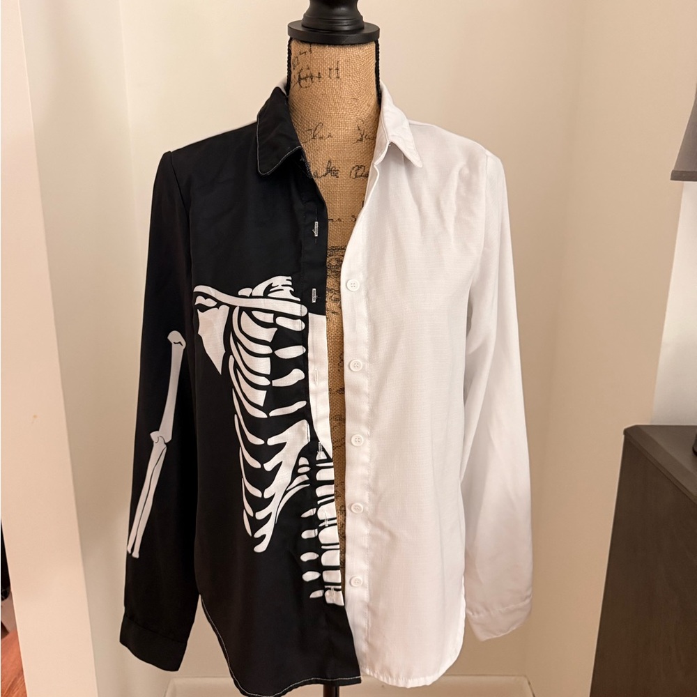 Black and White Skeleton Print‎ Shirt